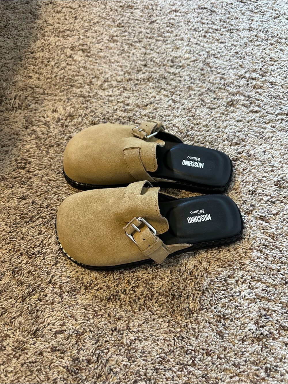 Moschino Tan Suede Slip-On Buckle Mules sandal size 6